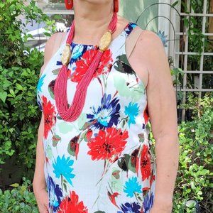 ACB Dress; XL, Floral with flounce at bottom of white under-dress; belt
